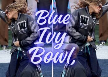 Blue Ivy Attended the Super Bowl Alongside Father Jay-Z in a Off White Letterman Jacket and Balenciaga Handbag