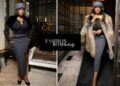 Kandi Burruss Stuns in Black and Grey The Frankie Shop Look with a iStyleBySonia Fur and Gucci Heels