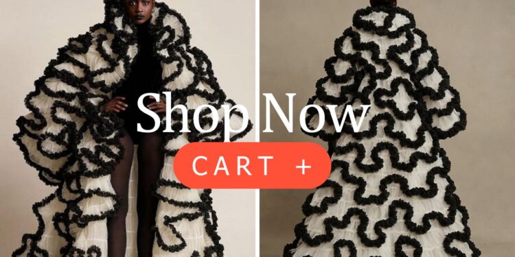New Arrival at Fashion Bomb Daily Shop: Shop this Black & White Oyemwen Sculptural Coat Now!