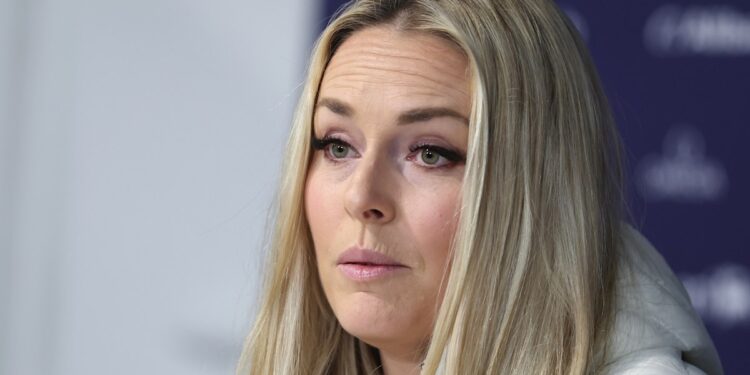 Lindsey Vonn hot mic moment reaction; Ruptured ACL press conference Milano Cortina, American star confirms injury